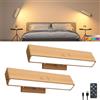 DetarZinLED Bois Applique lique Murale Sans Fil Rechargeable Hêtre Lot de 2 | LED Dimmerabile con Telecomando e Touch, 360° Ruotare, Magnetica/Adesiva, 3 Temperature & RGB per Camera, Soggiorno