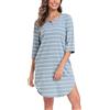 Vlazom Camicia da Notte Donna Cotone a Righe Manica 3/4 con Tasche Lunga Fino Ginocchio，Nero，M