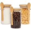 Wintem - Set 3 Barattoli Vetro con Coperchio Ermetico in Legno e Cucchiaio da 500ml, Ideali per Spezie e Zucchero, Facili da Riempire, Riutilizzabili ed Eleganti per Ogni Cucina