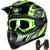 ILM Casco Moto Bambino Motocross con Goggle Guanti ATV Off Road ECE B07,Nero Verde,S