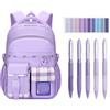 Moerstar Zaino Scuola Elementare Bambina, Casual Impermeabile Zainetto Bambina Set con Segnapagina e 5 penne Gel Nera Pack, Zaini Scuola per Primaria e Media