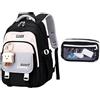 Moerstar Zaino Scuola Ragazza, Zaino Scuola Elementare con Ciondolo Astuccio Grande Capacità Impermeabile Borsa per Viaggi Scuola Vacanze (Nero)