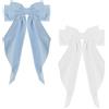 ZEVONDA 2 Pezzi Fermaglio per Capelli con Fiocco - Clip per Capelli Chiffon Forcina per Capelli con Fiocco Grande con Nastro Lungo per Donne e Ragazze(Blu + Bianco)