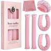 GeeRic 4pcs Bigodini Capelli Senza Calore，GeeRic Bigodino Lungo per Boccoli+Cuffia Doccia+Foulard da Fisso Flessibile Boccoli Arricciacapelli per Capelli DIY Salone Strumento a Styling Dormo (Rosa)