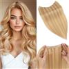 Benehair Extension Capelli Veri Filo, 65g Invisibile Extension Clip Capelli Veri con Filo, 40CM Regorabile Wire Hair Extensions Lisci, Biondo Cenere e Sbiancante #18P613