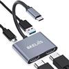 BKELHS USB C to Dual HDMI Adapter 4K 60hz, Type C to HDMI Splitter for 2 Monitors, 4 in 1 USB C Hub 2HDMI, USB 3.0, 100W PD, Extended Display for MacBook Air/Pro Thunderbolt 4, Multiport Two Screen Dongle