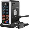 RUIZHI Caricatore USB C da 660 W, multiuso, 10 porte, ricarica rapida con 6 C + 4 A porte per MacBook Pro/Air, iPad/iPhone 15Pro/Sumsung ecc