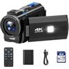 CAMWORLD Camcorder 4K 48MP Videocamera YouTube, Visione Notturna IR Fill Light LED, Webcam Streaming, Schermo Tattile 3 270°, 32GB SD, Telecomando, Batteria, Camera Vlog Principiante Economica