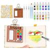 AOOTE Mini Tavole per Acquerelli, Tavolozza Portatile da Disegno Palette Acquerellabili in Legno a 8 Griglie con 12 Colori Acquerello, Album da Disegno, Pennello, Clip in Metallo, per Artisti, Giallo