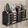 YESENT Portaspazzolino in alluminio, portaspazzolino per doccia, porta rasoio, adatto per spazzolino, dentifricio, rasoio e pettine ecc., contenitore per il bagno(Nero 4 slot)