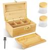 LIFEJXWEN Scatola in bambù con serratura a combinazione, set di stoccaggio in legno, 2 bicchieri + spazzole + tubi di immagazzinaggio vassoio in legno per erbe e accessori (colore legno)