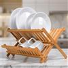 l&j Scolapiatti in Legno di Bambù Resistente Pieghevole e Salvaspazio | Design Ecologico, Sostenibile e Idoneo a Sostanze Alimentari | Organizer Cucina Capienza Fino a 24 Piatti | 34x34 cm 2 livelli