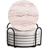 Anseom 6 sottobicchieri rotondi in ceramica con base, sottobicchieri in marmo con retro in sughero per bar, caffè, casa, feste, ufficio, decorazioni (bianco)