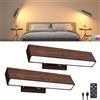 DetarZinLED Bois Applique Murale Sans Fil Rechargeable Noyer Noir Lot de 2 | LED Dimmerabile con Telecomando e Touch, 360° Ruotare, Magnetica/Adesiva, 3 Temperature & RGB per Camera, Soggiorno