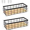 Ruikcoll Cestino metallo nero,nero cestino portaoggetti | Base in legno, Adatto per conservare frutta e snack,Adatto porta oggetti bagno,Cucina e dispensa(confezione da 2),25x10x7.5cm