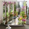 SDOTPMT 140x180cm Bella tenda da doccia Paesaggio giardino Vintage Garden Architecture Pillars Fioritura Fiori Tenda da bagno 3d Tenda da doccia Bagno Durevole e Lavabile con ganci