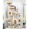 Globlazer Tiragraffi per Gatti Adulti Beige 189 cm con 2 Grotte Grandi 45 * 30CM, 3 Piattaforma Imbottit, 2 Cesto, Giocattoli di Peluche, Stabile Tiragraffi per 3-5 Grandi Gatti Interno (F74F, Beige)