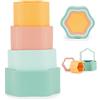 Bieco Tazza Impilabile in Silicone Tropical Vibes | Costruzioni Morbide | Costruzioni per Bambini 1 Anno Cubi Impilabili Piramide Montessori per Bambini Cubotti Morbidi Neonato