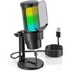 Anykuu Microfono Gaming RGB, Microfono a Condensatore USB per PC/MAC/PS4/PS5, Microfono PC con Toccare Mute Regolazione Illuminazione Microfono e Filtro Pop per Streaming Studio Podcast