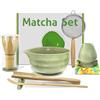 EnGiTores Set di 8 fruste Matcha in ceramica con beccuccio, supporto per frusta, frusta in bambù e paletta, setaccio, set da tè giapponese per preparare colazione/latte macchiato per amanti dei macha