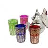 ESSENCE OF MOROCCO Set Teiera Marocchina Martellata Media: Argentata Con Filtro Integrato, Porta Teiera, 4 Bicchieri da Tè Multicolore - Fatto a Mano in Marocco, Regalo per Tè alla Menta