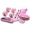 BONDAGERIE® Kit 8 Accessori nero con coppia manette e cavigliere, frusta, corda, collare, in ecopelle, sacco in raso incluso Colore: Rosa | Versione: Starter
