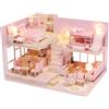 CUTEROOM Kit Fai da Te per Mini Casa delle Bambole in Legno con Mobili e Musica - Kit per Costruire una Casa delle Bambole per Bambini, Adulti, Ragazzi e Ragazze (Rosa Sweetheart)
