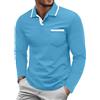 QIXING Polo a maniche lunghe da uomo, casual, in cotone, con colletto e tasca, blu navy, L