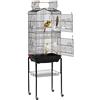 Yaheetech Gabbia Voliera per Uccelli Pappagalli Inseparabili Calopsite Parrochetti in Metallo con Piedistallo Ruote e Tetto Apribile 46 x 35 x 150,5 cm Nera