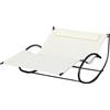 Easycomfort Lettino Prendisole 2 Posti, Sdraio da Giardino a Dondolo in Metallo e Texteline, 140x200x36-88cm, Bianco Crema