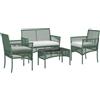 EasyComfort Set da Giardino in Rattan da 4 Pezzi con 2 Poltroncine, Divano e Tavolino da Caffè, Verde