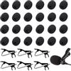 TRKETK 30 Pezzi Kit di Sostituzione del Microfono da Bavero, 24 Pezzi di Protezione in Schiuma per Microfono 6 Pezzi Fermacravatta Mini Cuffie Antivento per Microfono per Aula Sala Conferenze(Nero)