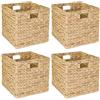 HMF Cestino portaoggetti da scaffale compatibile con Kallax, cestino intrecciato in giacinto d'acqua con manici, inserto per scaffali a cubi | Set da 4 | 32 x 34,5 x 32 cm | Naturale