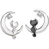 IMINI Piccolo Orecchino Gatto Luna Cristallo Zircone Cubico Argento Sterling 925 Chiodi di Animali Carini Gioielli Di Cartilagine Piercing Ipoallergenico Regali Per Miglior Amico, Argento sterling