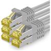 1aTTack.de Cavo di rete Ethernet Lan Cat.7 SFTP spina RJ45 Cat6a doppia schermatura 10000 Mbit/s compatibile con Cat5 Cat6 Cat6a Cat8 per switch Router Modem Patchpanel Grigio / 5 pz 0,5m