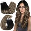 Ugeat Extension Capelli Veri con Microring 35 cm Nero Naturale a Marrone Cioccolato con Biondo Caramello Balayage Extension Microring Capelli Veri Corti Lisci 50grammi 50ciocche #1B/4/27