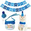 KASESSS 3 Pezzi Cappello per Compleanno Gatto Set, Forniture per Feste di Compleanno per Gatti, Regolabili Bandana con Striscione Happy Birthday, Decorazioni per Cani di Piccola Taglia Gatt, Blu