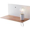 Luce Ambiente e Design APPLIQUE A PARETE FLASH BIANCA CON MENSOLA COLOR LEGNO E USB 2A 1 LUCE ATTACCO E27 33X18X15CM