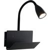 Luce Ambiente e Design APPLIQUE A PARETE GULP FLESSIBILE NERA CON USB 2A 1 LUCE ATTACCO GU10 23X27X49CM CON POGGIA LIBRO