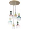 Luce Ambiente e Design LAMPADARIO A SOSPENSIONE GAUDI SEI PENDENTI IN VETRO VARI COLORI 6 LUCI ATTACCO E14 57X185,5CM