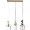 Luce Ambiente e Design LAMPADARIO A SOSPENSIONE GAUDI TRE PENDENTI IN VETRO VARI COLORI 3 LUCI ATTACCO E14 62X16X185,5CM