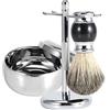 ZJchao Kit per Rasatura Uomini, Pennello di Barba con Setole di Tasso Puro, Ciotola di Acciaio Inox per Sapone, Supporto per Rasatura con Container