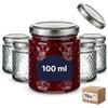 gouveo Set di 18 vasetti 100 ml rotondi in vetro cristallo con coperchio a vite argentato - Vasetti vuoti per conserve e conservazione - Piccoli barattoli decorativi con motivo a diamante (EGK150S)