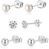 SILBERTALE Set di 3 orecchini in argento Sterling 925, 3 - 5 mm, con perline Tiny Ball CZ, 5 mm, Argento sterling, Nessuna pietra preziosa