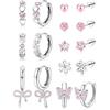 KRFY 8 Paia Orecchini Donna Acciaio Inossidabile Set Orecchini Bambina Anallergici con Chiusura a Vite Cerchio Piccoli Rosa Multicolore CZ Farfalla Perla Imitazione Regalo Bambina Ragazza