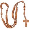 Qcwwy Rosario in Legno da 10 Pezzi con Perline Naturali - Collana con Croce Crocifisso Ciondolo per Preghiera Cattolica Gesù Santo (Marrone Chiaro)