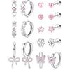 KRFY 8 Paia Orecchini Donna Acciaio Inossidabile Set Flatback Orecchini Bambina Anallergici con Chiusura a Vite Cerchio Piccoli Rosa Multicolore CZ Farfalla Perla Imitazione Regalo Bambina Ragazza