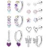 KRFY 8 Paia Orecchini Donna Acciaio Inossidabile Set Flatback Orecchini Bambina Anallergici con Chiusura a Vite Cerchio Piccoli Multicolore CZ Cuore Farfalla Perla Imitazione Regalo Bambina Ragazza