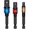 SopwMap 3 Pezzi Adattatore per Chiave a Bussola Punta da Trapano, Adattatori Professionali 1/4'', 3/8'', 1/2'' per Avvitatori ad Impulsi,Set Adattatori per Bussole a Percussione,Set di Chiavi a Cricchetto