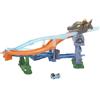 Hot Wheels Hot Wheels RacerVerse Jurassic World Pista Scontri e Tuffi, playset con veicolo velociraptor die-cast, gara di dinosauri con spinosauro, JFP32